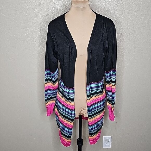 Crazy Train Sweaters - NWT Crazy Train Rainbow Stripe‎ Black Cardigan small Rio Rapids